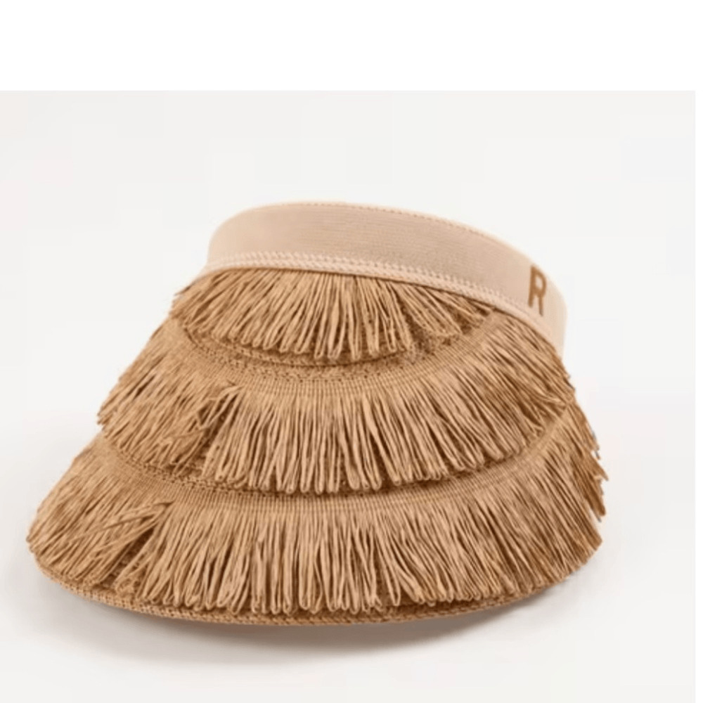 new! Fringed Straw Visor in Natural Tan